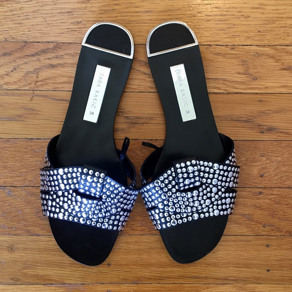 Zara Flat Criss-Cross Sandals with Studs